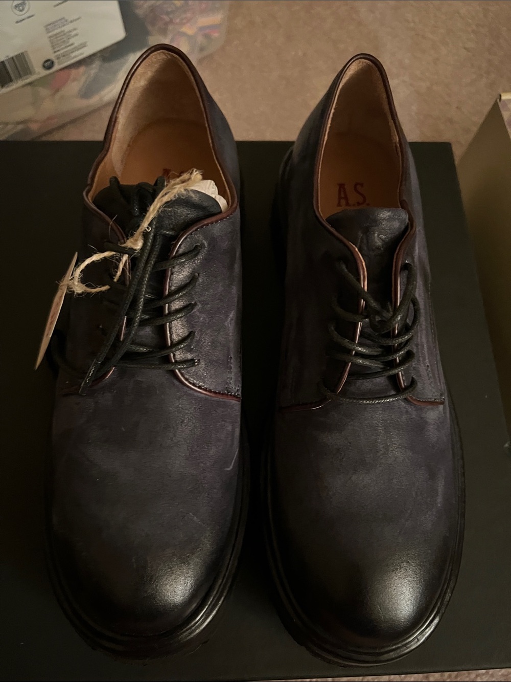 A.S.98 Abbey Blue Lug Sole Women’s Leather Lace-Up Flats in Deep Navy